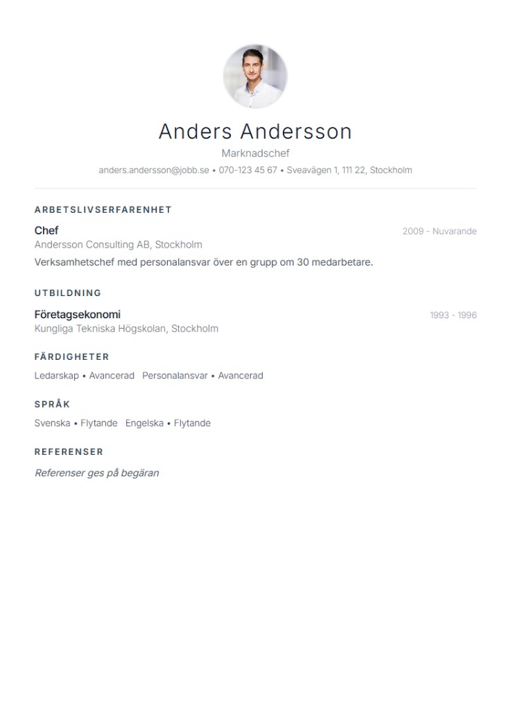 Minimalistisk CV-mall